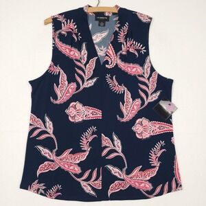 Liz Claiborne Career Women's Sleeveless Top Size XL Blue Red Floral V-Neck...
